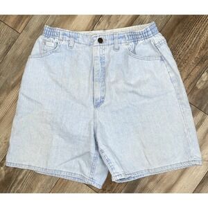VTG Lee Jeans High Rise Mom Jean Shorts Jorts Light Blue Elastic Waist Size 14‎
